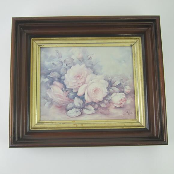 Antique Victorian Deep Picture Frame Wood Gold Gilt Vntg Sonie Ames Roses Print